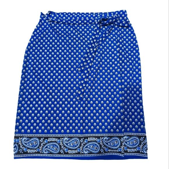 Michael‎ Kors -1907 Wrap Skirt in Paisley Print Blue White Women's Size 14 / XL - Picture 1 of 6